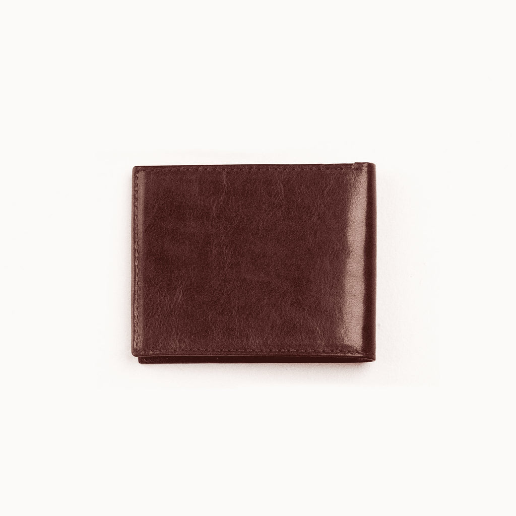 3. Studio shot of Bordeaux Papillon Leather Wallet No. 21 highlighting natural leather finish