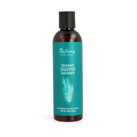 2. Nurme Rosemary Shampoo for Hair Growth in 250 ml bottle with teal label and rosemary illustration, suitable for all hair types