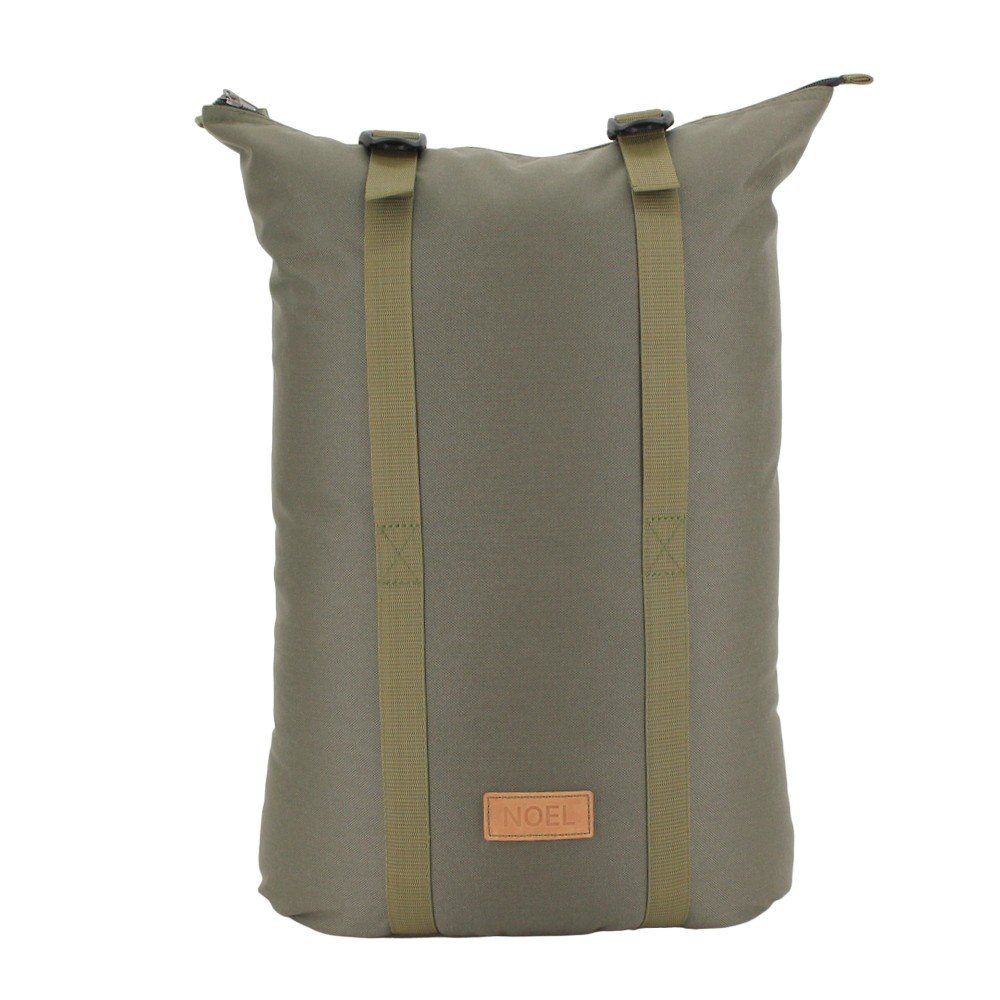 2. Back view of Noel khaki zip backpack highlighting durable Cordura material and padded straps