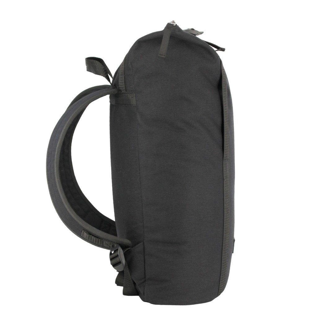 5. Side profile of Noel black zip backpack showing padded design