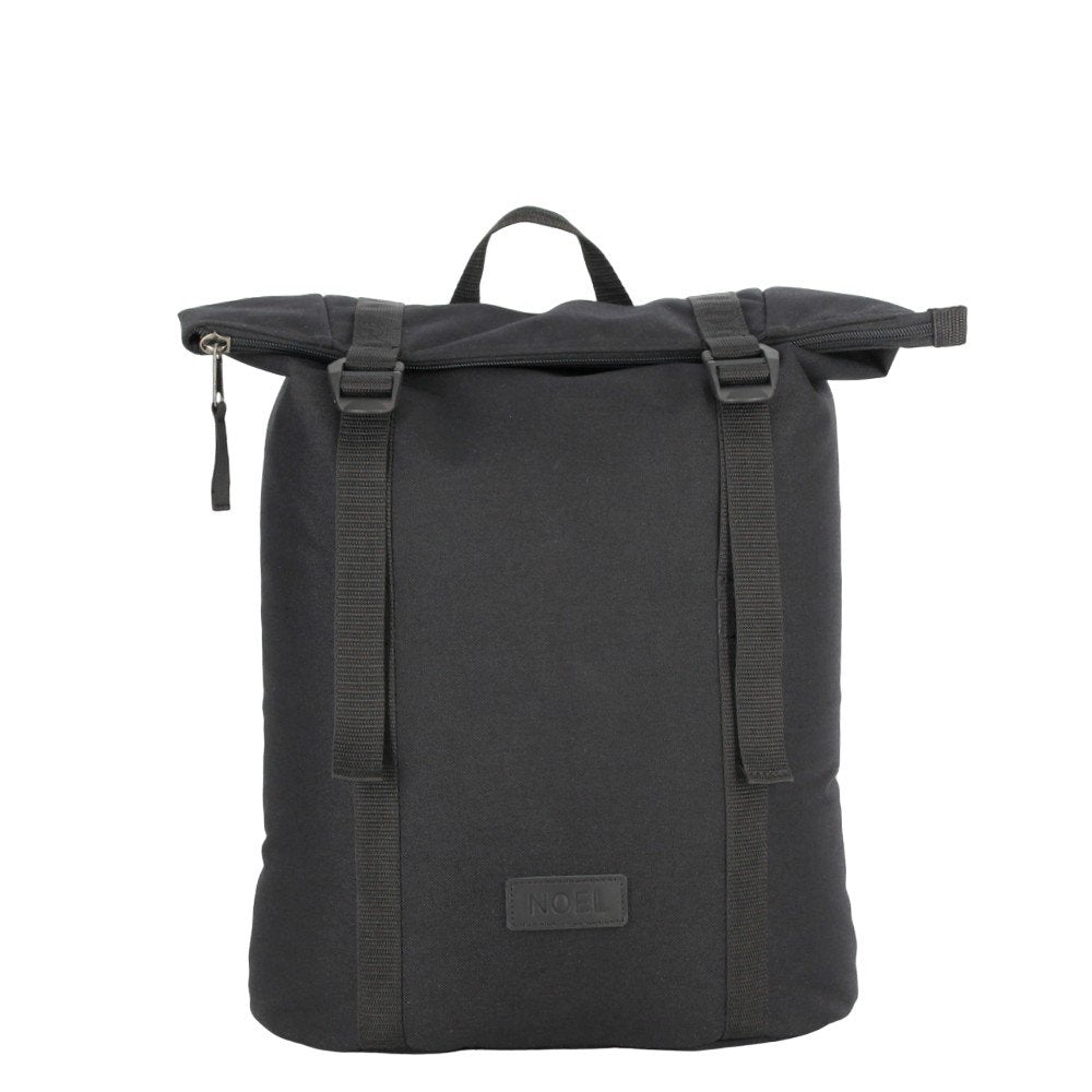 1. Noel black zip backpack with G-hook closure, front view in studio setting