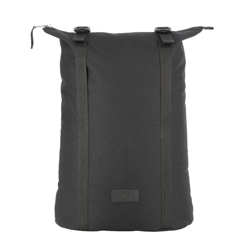 4. Rear view of Noel black zip backpack with G-hook closure in studio