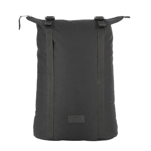 4. Rear view of Noel black zip backpack with G-hook closure in studio
