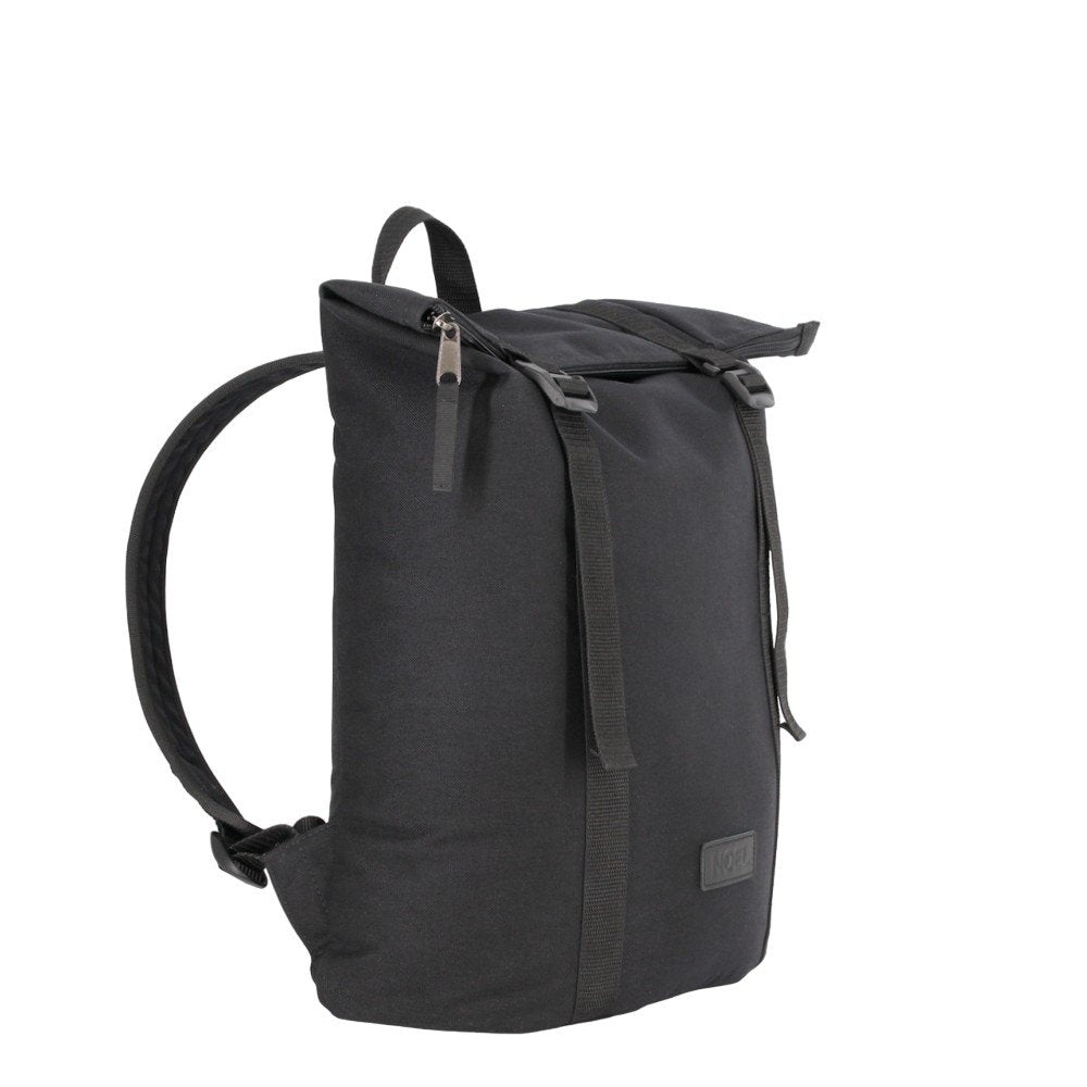 2. Side view of Noel black zip backpack with G-hook, showing adjustable straps