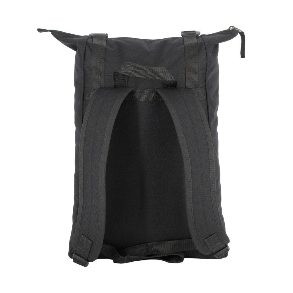 3. Back view of Noel black zip backpack highlighting padded shoulder straps