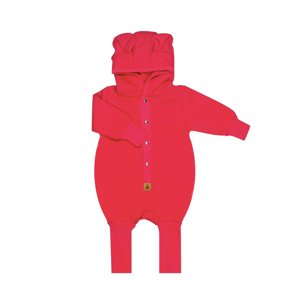 4. Flat lay of coral eared jumpsuit by Zezuzulla showing hood and button details
